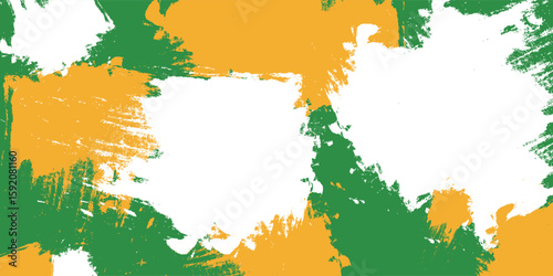 Bold Green and Yellow Brush Strokes with Rough White Spaces on Canvas, Ideal for Abstract Backgrounds, Artistic Designs, and Creative Textures in Print or Digital Media.