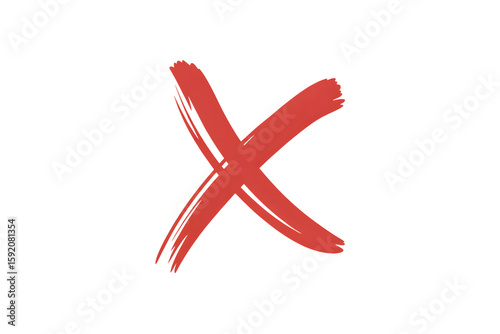 Hand-drawn red cross marker. Grunge red x sign. Red cross marker isolated on transparent background