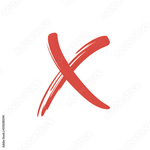 Hand-drawn red cross marker. Grunge red x sign. Red cross marker isolated on transparent background