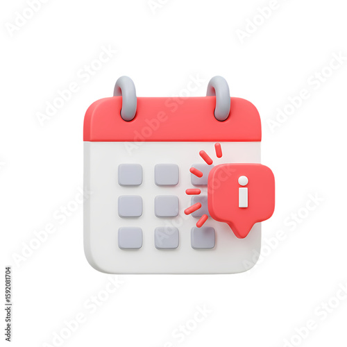 3D calendar icon with information bubble, highlighting a date or event.