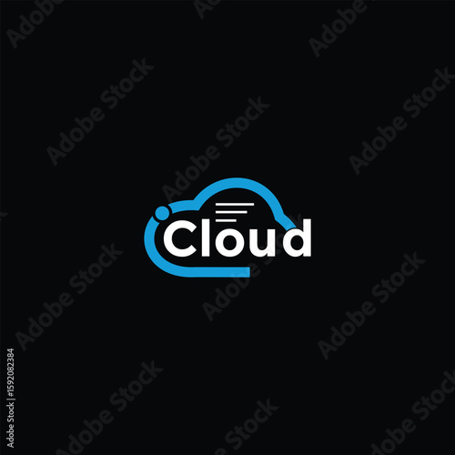 Modern vector logo featuring a stylized cloud shape integrated with bold typography. The design emphasizes speed and digital storage, making it ideal for cloud computing, tech startups, web hosting