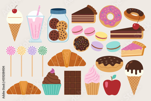 Delightful Dessert Collection An Illustration of Sweet Treats and Baked Goods 