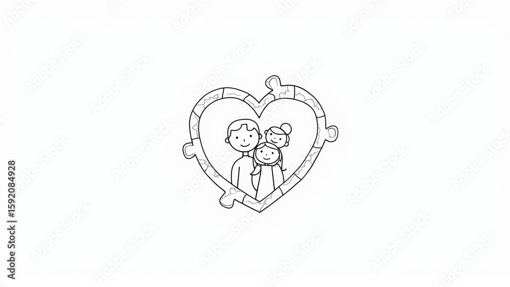 Happy Family Love Puzzle Heart Illustration Happy Family Love Puzzle Heart Illustration