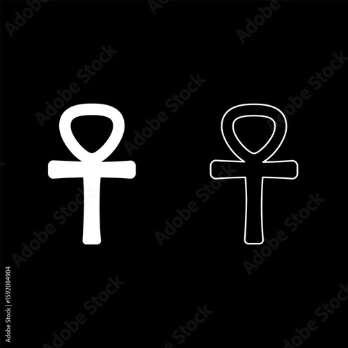 Ankh Coptic cross ancient Egyptian religious symbol set icon white color vector illustration image solid fill outline contour line thin flat style