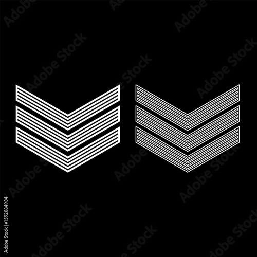 Army chevron military rank insignia badge symbol sign petty officer set icon white color vector illustration image solid fill outline contour line thin flat style