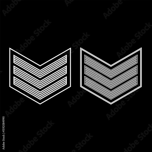 Army chevron military rank insignia badge symbol sign petty officer set icon white color vector illustration image solid fill outline contour line thin flat style