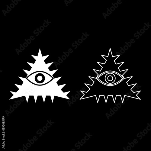 Mason symbol occult emblem of masonic Illuminati triangle all seeing eye of vision providence sacred sign in pyramid in triangle secret concept set icon white color vector illustration image solid 