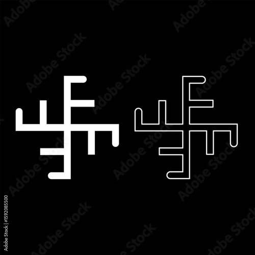 Sun crest symbol sign slavic pagan set icon white color vector illustration image solid fill outline contour line thin flat style
