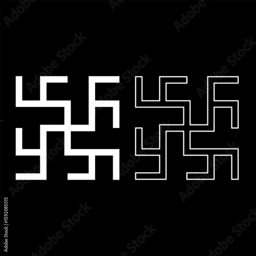 Fern flowers grass symbol sign slavic pagan set icon white color vector illustration image solid fill outline contour line thin flat style