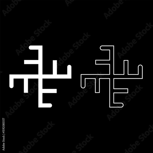 Heavenly cross symbol sign slavic pagan set icon white color vector illustration image solid fill outline contour line thin flat style
