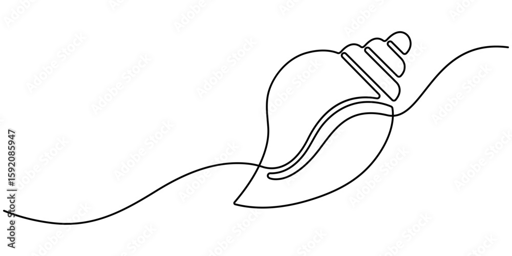 Obraz premium Continuous one line drawing of conch snail shell. Marine animal concept continuous line art. Single line art. Conch snail seashell in simple linear style. Editable stroke. Doodle Vector illustration