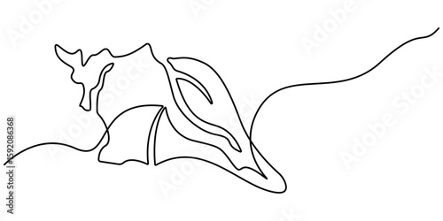 Continuous one line drawing of conch snail shell. Marine animal concept continuous line art. Single line art. Conch snail seashell in simple linear style. Editable stroke. Doodle Vector illustration