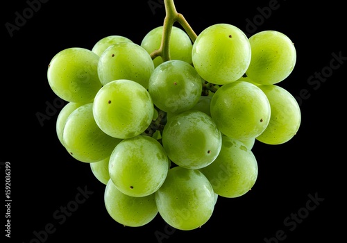 Fresh Green Grapes on a Black Background Healthy Fruit, Bunch, Close-up, Food Photography.