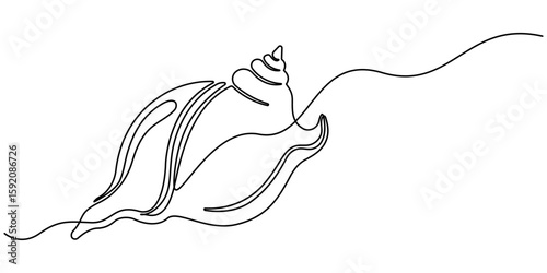 Continuous one line drawing of conch snail shell. Marine animal concept continuous line art. Single line art. Conch snail seashell in simple linear style. Editable stroke. Doodle Vector illustration