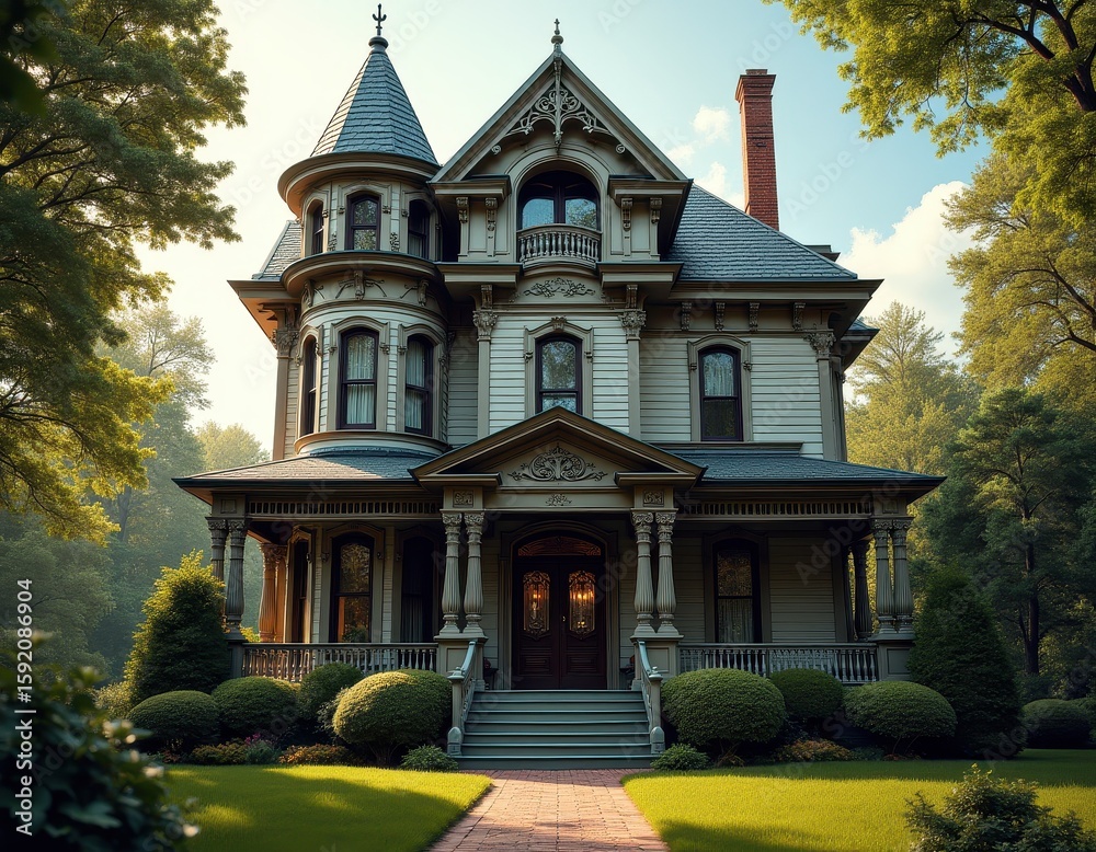 Fototapeta premium Victorian Mansion House Exterior Stock Photo