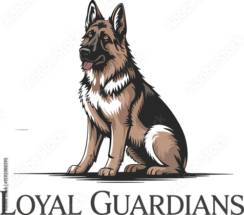 Majestic german shepherd dog portrait with detailed artistic rendering and vibrant color palette