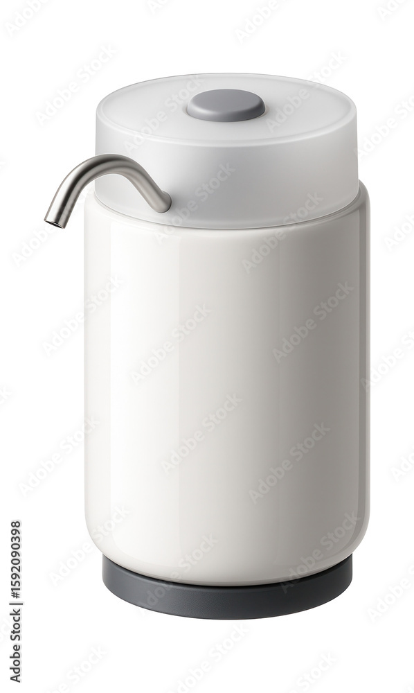 Battery-operated pet water dispenser with a sleek, cylindrical shape for a compact urban apartment. Battery-operated pet water dispenser with a sleek, cylindrical shape for a compact urban apartment.