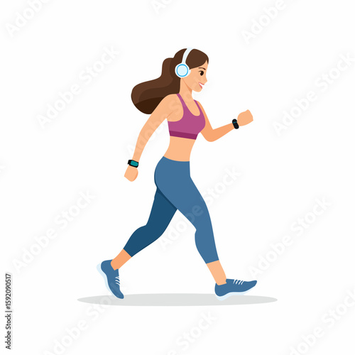 Young woman running and exercising with dumbbells in fitness workout scene