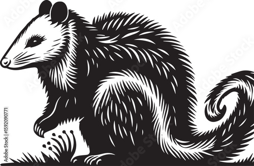 Opossum  Black and White Art