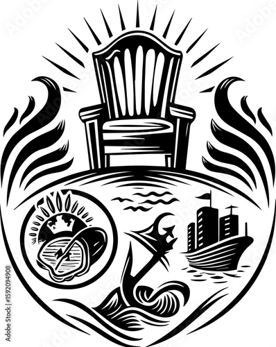 SVG skull and skeleton ghost in tattoo style. Black and White Decorative Symbol of Nautical Chair and Elements