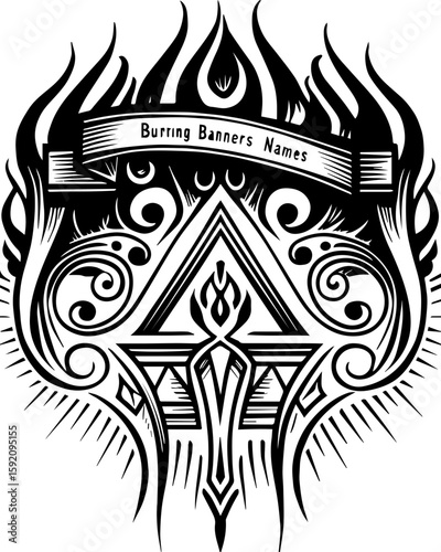 SVG skull and skeleton ghost in tattoo style. Artistic Black and White Design with Flames and Decorative Elements