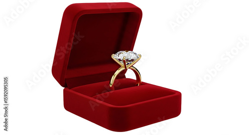 Diamond ring in red velvet box