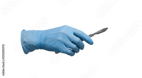 Holding scalpel with surgical glove performing precision task professionally