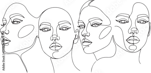 Abstract Line Art Portraits of Three Women.