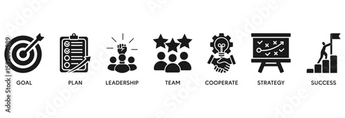 Mission icon set vector illustration concept relate to goal, plan, leadership, team, cooperate, strategy and success