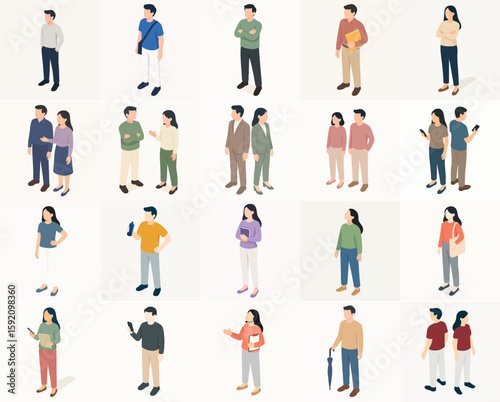 Isometric Detailed People Group Diverse Collection Character Illustration