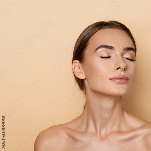 Beautiful woman with closed eyes skincare and beauty routine for healthy glowing skin