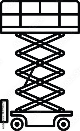 Scissor lift icon construction equipment mobile elevating platform line art illustration