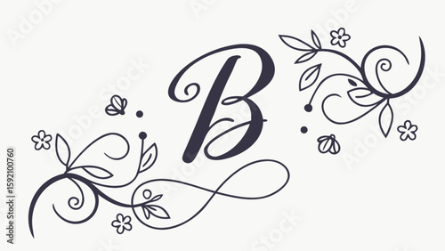 Elegant letter b floral design for wedding invitation logo branding monogram initial typography art print vector