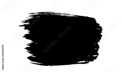 Black brush stroke with rough edges isolated on transparent background