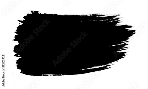 Black brush stroke creates a textured abstract shape on white isolated on transparent background