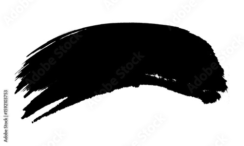 Curved black brush stroke creates an abstract shape isolated on white isolated on transparent background