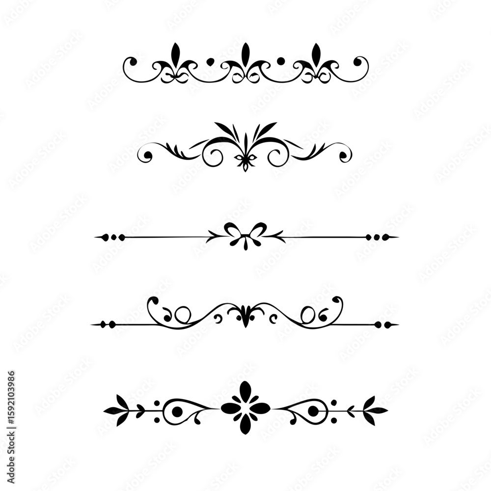 Obraz premium Decorative simple divider. Text dividers retro minimal line separators, Vector isolated geometric wedding card heart separator elements set. Text dividers. . Hand drawn vector illustration. 