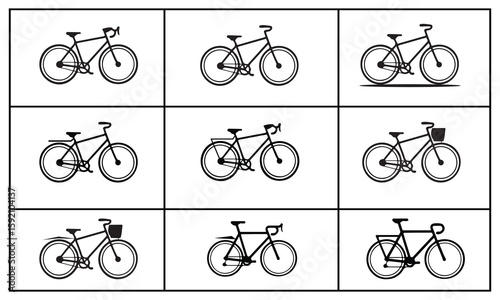 Silhouette bicycle icon bundle isolated on a white background, Editable Vector Bicycle Silhouette Icons on White Background. Clean and Simple Bicycle Icon Set Silhouette bicycle icon bundle isolated