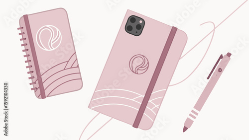 Aesthetic pink stationery set notebook phone case and pen for office and school supply organization needs