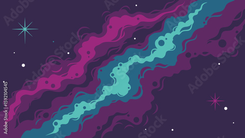 Abstract Cosmic Nebula: Teal, Purple, and Pink Swirls, Stylized Galaxy Background Illustration for Science Fiction, Fantasy, or Space Exploration Designs.