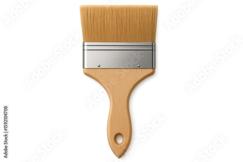 New paint brush with wooden handle on transparent background