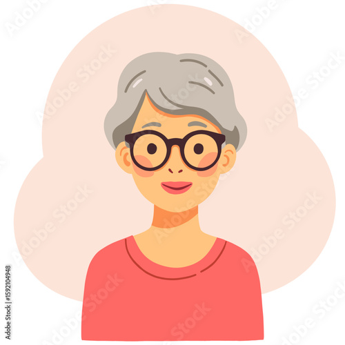 Senior woman in glasses. Elderly lady with confident look. Mature woman wearing stylish eyewear. Focused senior portrait indoors. Elderly set