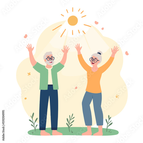 Active elderly in sunlight. Happy senior enjoying fresh air. Elderly person in warm sunshine. Older adult walking in morning light. Elderly set