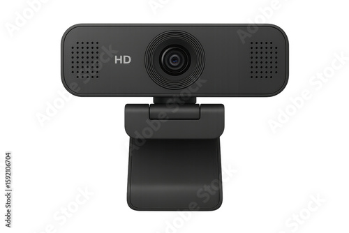 Black webcam with hd sensor and integrated microphone on transparent background