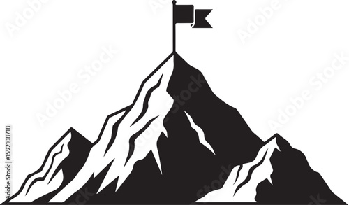 Mountain Peak Success A Solitary Flag Waving from the Highest Point symbolizing Achievement and Triumph over Challenges