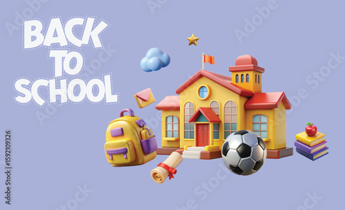 3d set back to school icons, PNG, school symbol for education, 