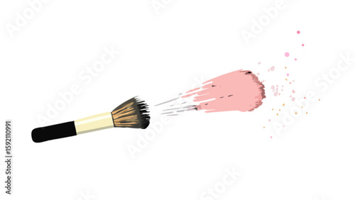 Makeup brush with pink powder blush beauty product cosmetic tool for applying face makeup artist concept