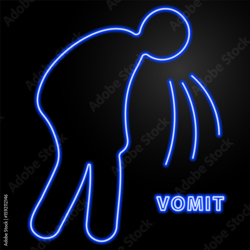 vomit neon sign, modern glowing banner design, colorful modern design trend on black background. Vector illustration.
