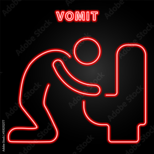 vomit neon sign, modern glowing banner design, colorful modern design trend on black background. Vector illustration.