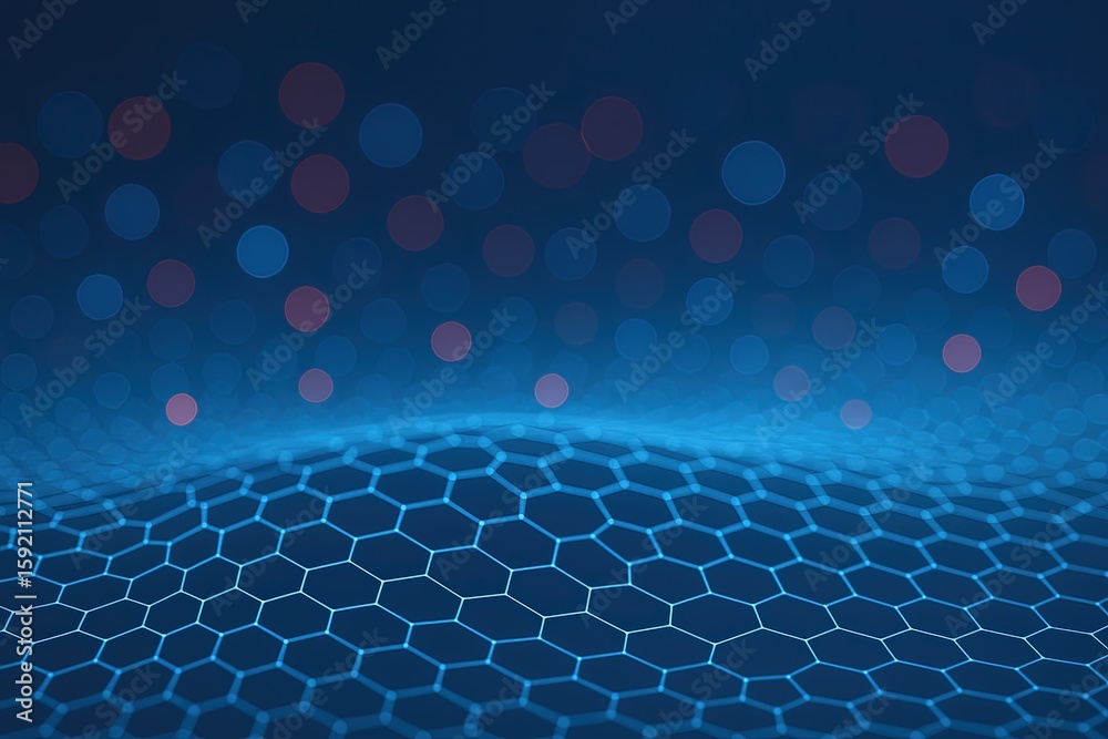 Fototapeta premium Abstract futuristic blue digital hexagonal grid with glowing particles background scene.